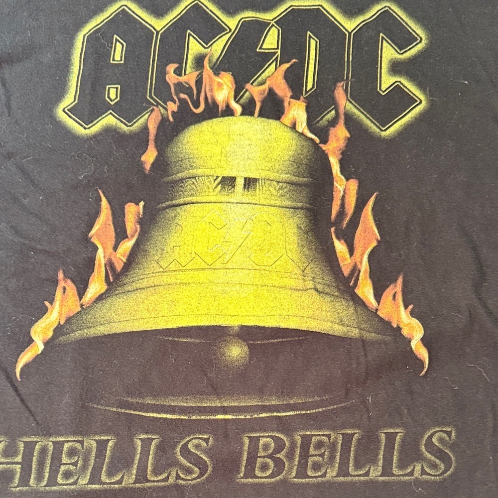 AC/DC Black Tee with Hells Bells and Flames Graphic - Picture 2 of 7